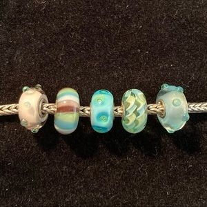 Set of 5 Trollbeads, Troll, turquoise blue green